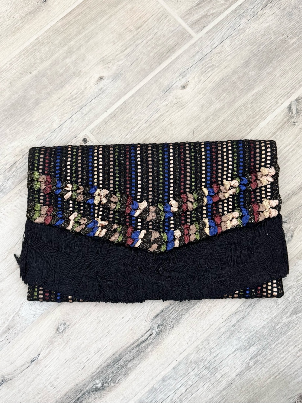 Stella & Dot Metallic Embroidered Fringe Taj Clutch